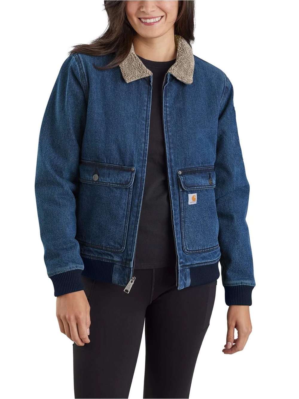 Carhartt Women's Medium Sherpa Lined Jacket Coat Denim Blue M